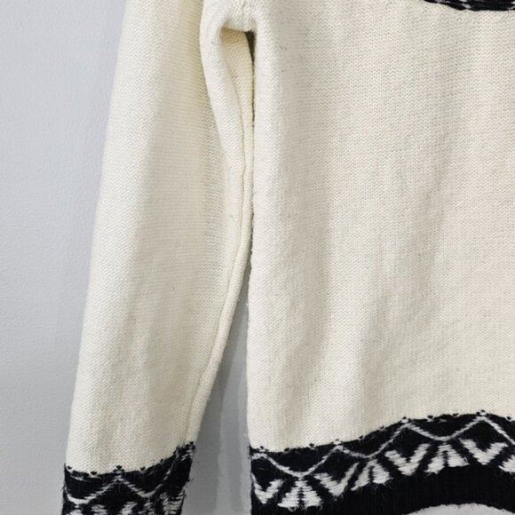 Talbots Fair Isle Sweater Lp Black White Fuzzy Nordick Ski Soft Wool Blend - Picture 2 of 11